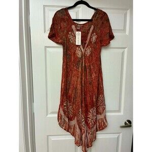 Cute Options Boho Rayon Dress Free Size Rust Orange Asym Hem Festival NWT